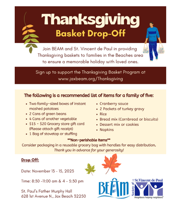 thanksgiving drop off information